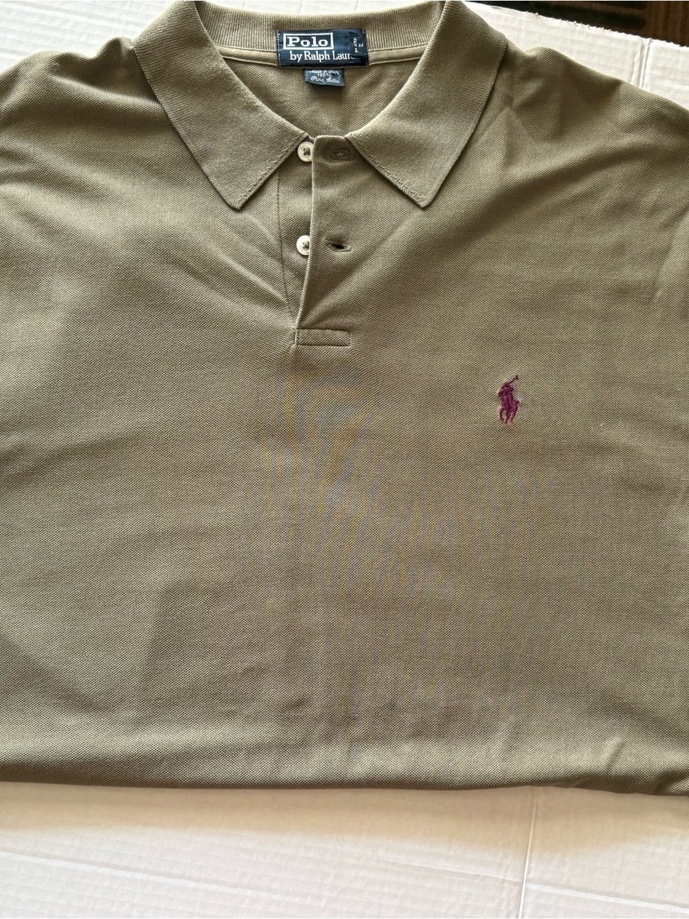 Ralph Lauren Olive Green Polo with Pink Pony Embroidery